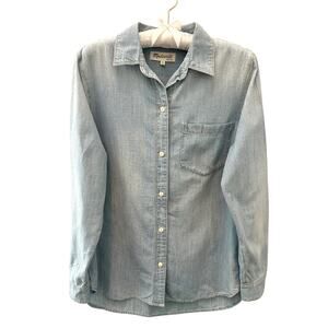 MADEWELL Chambray Denim Button Down Shirt Light Wash Top Classic Fit | Small